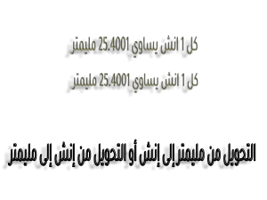 التحويل من مليمتر إلى إنش أو التحويل من إنش إلى مليمتر
